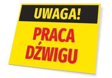 Caution Crane Work Sign - Graphic design with yellow background, black "Caution" text, and red "Crane Work" text.