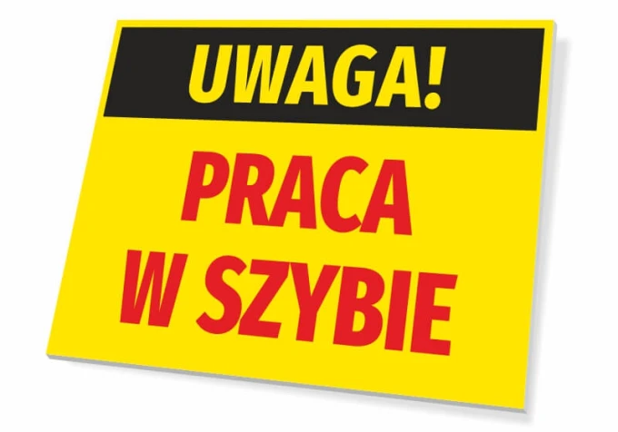 Caution Work in Shaft Sign - Graphic design with yellow background, black "Caution" text, and red "Work in Shaft" text.