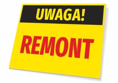 Caution Renovation Sign - Rectangular sign with a yellow background, black "CAUTION!" text, and red "RENOVATION."