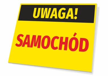 Caution Car Sign - Graphic design with yellow background, black "Caution" text, and red "Car" text.