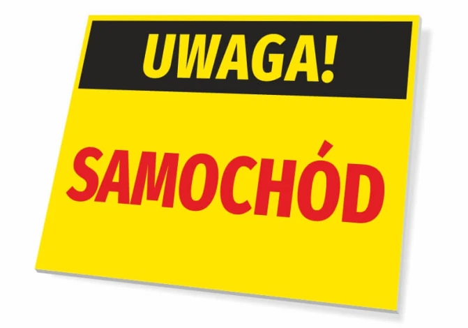 Caution Car Sign - Graphic design with yellow background, black "Caution" text, and red "Car" text.