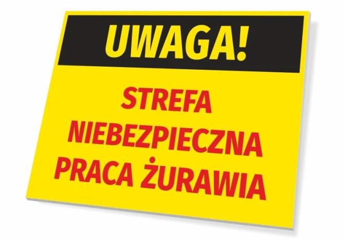 Warning Sign: Dangerous Area - Crane Operation - Rectangular sign with yellow background and black text.