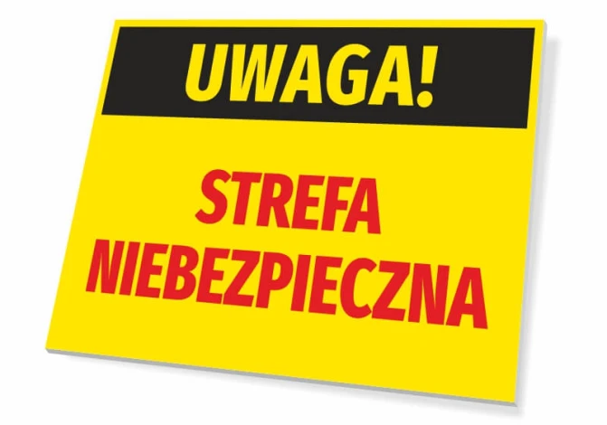 Warning Sign - Hazard Zone. Rectangular sign with a yellow background and black text: WARNING!