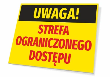 Caution Restricted Area Sign - Graphic design with yellow background, black text "CAUTION!" and red "AREA".
