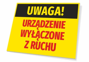 Caution sign: Device out of service - Graphic design with yellow background, black "CAUTION!" text, and red "DEVICE".
