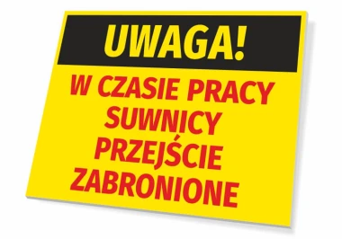 Caution sign: No entry during crane operation - Graphic design with yellow background and black and red text.