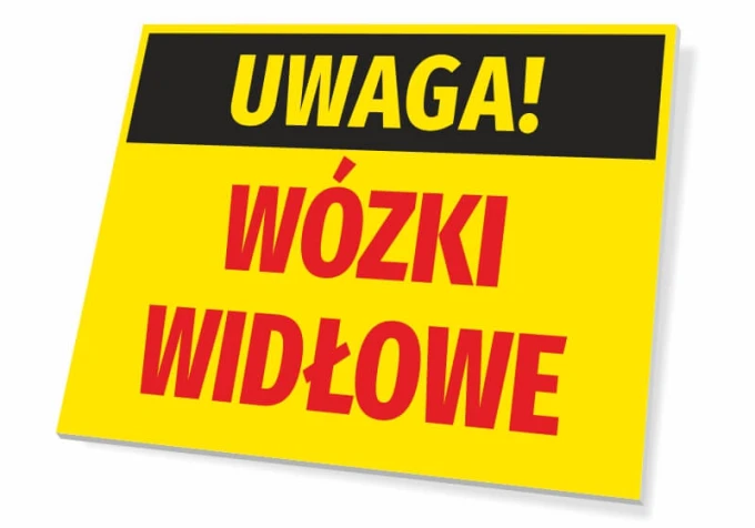 Caution Forklifts Sign - Graphic design with yellow background, black "Caution" text, and red "Forklifts" letters.