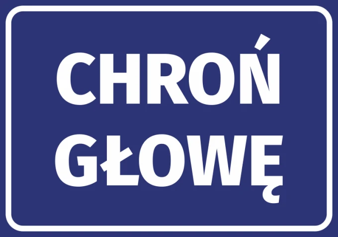 Sticker Protect Your Head - Graphic design. Blue background with white text PROTECT YOUR HEAD in uppercase letters.