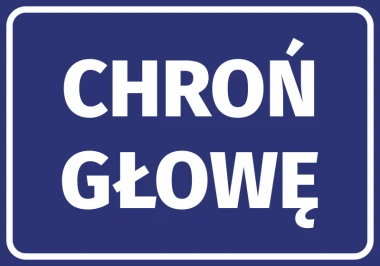 Sticker Protect Your Head - Graphic design. Blue background with white text PROTECT YOUR HEAD in uppercase letters.