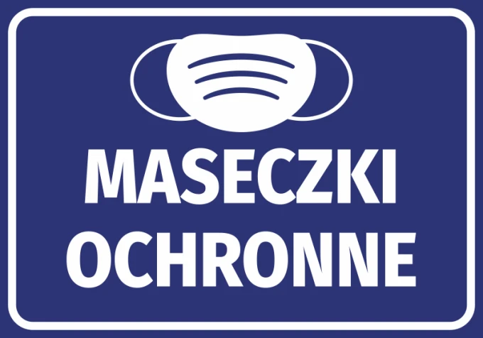 Protective Mask Sticker - Graphic design featuring a white mask on a blue background with the text MASKS.