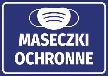 Protective Mask Sticker - Graphic design featuring a white mask on a blue background with the text MASKS.