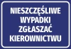 Sticker N404 Report accidents to management - Graphic design. White text on blue background, rectangular shape.