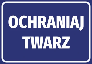 Face Protection Sticker - Graphic design. Simple rectangular shape with white text on a dark blue background.