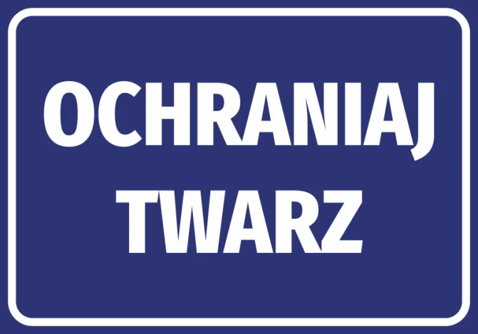 Face Protection Sticker - Graphic design. Simple rectangular shape with white text on a dark blue background.