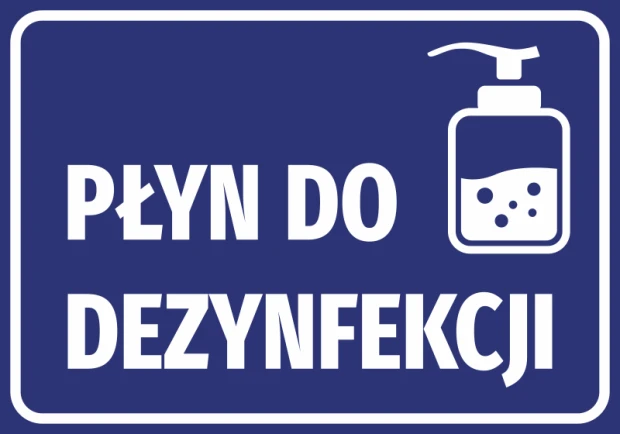 Disinfectant sticker with clear text, perfect for modern offices or workspaces.