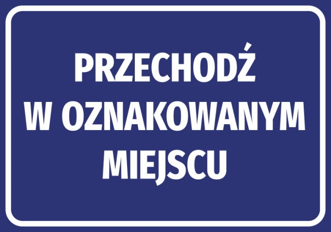 Cross Here Sign - Graphic Design. White large letters on a blue background.