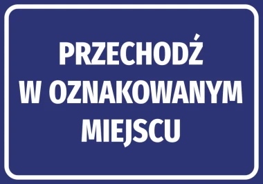 Cross Here Sign - Graphic Design. White large letters on a blue background.