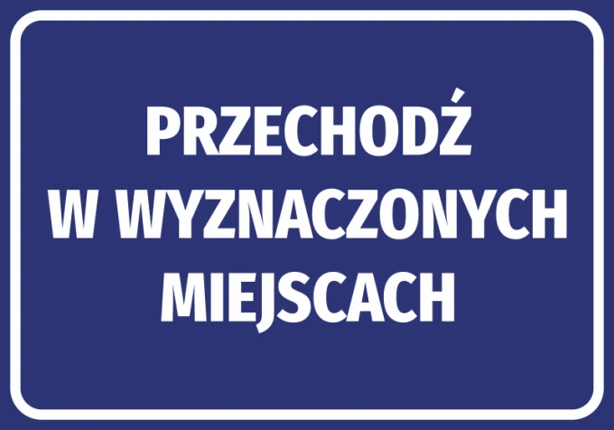 Sticker: Cross at designated areas - Graphic design. Blue background with white uppercase text.