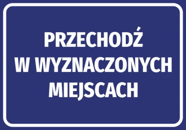 Sticker: Cross at designated areas - Graphic design. Blue background with white uppercase text.