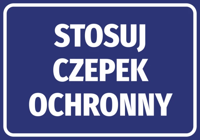 Sticker Use a protective cap - Graphic design. White text in large letters on a blue background.