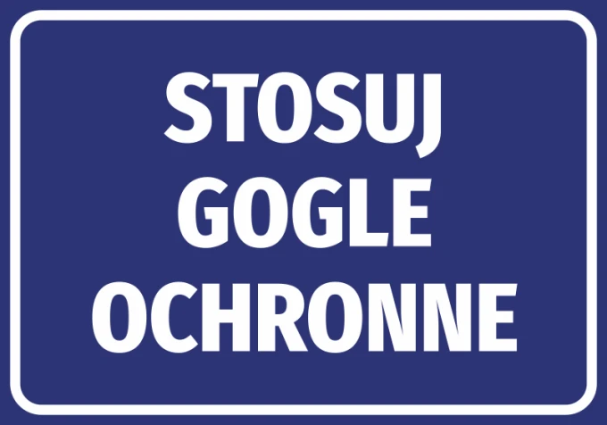 Protective goggles sticker - Graphic design. Blue background with large white text.