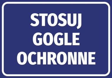 Protective goggles sticker - Graphic design. Blue background with large white text.