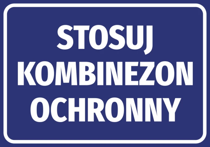 Protective suit sticker - Graphic design. Simple rectangular shape with white text on a blue background.