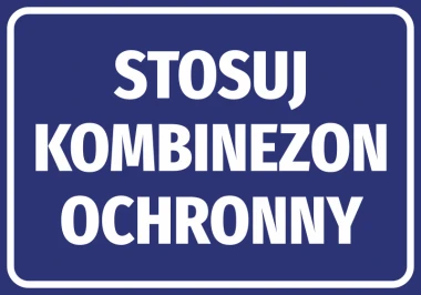 Protective suit sticker - Graphic design. Simple rectangular shape with white text on a blue background.