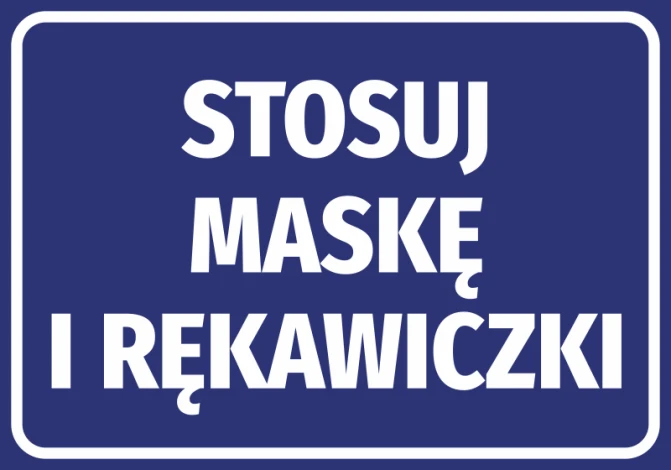 Sticker: Wear a mask and gloves - Graphic design. Blue background with large white text.