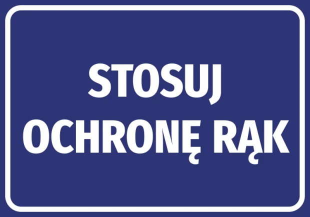 Hand Protection Sticker - Graphic Design. Simple rectangular shape with white text on a dark blue background.