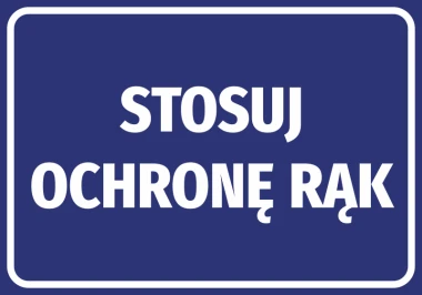 Hand Protection Sticker - Graphic Design. Simple rectangular shape with white text on a dark blue background.