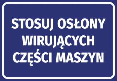 Sticker: Use guards for rotating machine parts - Graphic design. Blue background with large white text.