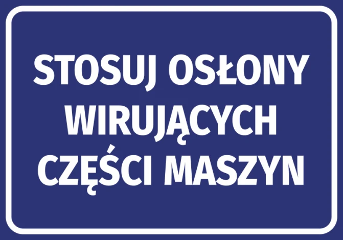 Sticker: Use guards for rotating machine parts - Graphic design. Blue background with large white text.