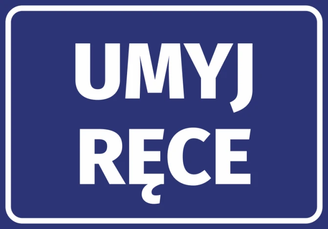 Hand Wash Sticker - Graphic design. Blue background with large white text saying WASH HANDS.