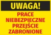 Caution sticker: Dangerous work. No entry - Graphic design. Yellow background with large black "CAUTION!" and red accents.