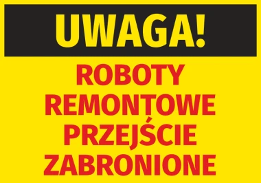 Caution: No Entry. Construction Work - Graphic Design. Yellow background with black text and red letters.
