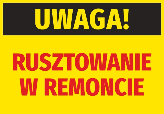 Caution: Scaffold Under Repair - Graphic Design. Large text on yellow background with red and black font.