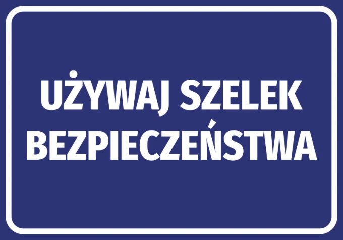 Safety harness use sticker - Graphic design. Blue background with large white text.