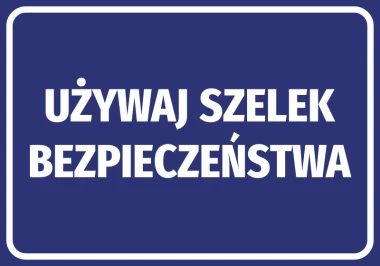 Safety harness use sticker - Graphic design. Blue background with large white text.