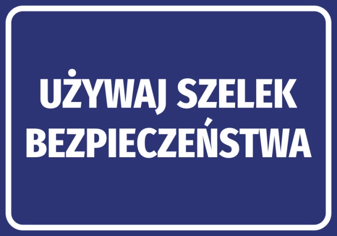 Safety harness use sticker - Graphic design. Blue background with large white text.