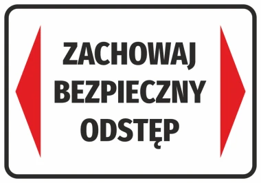 Stay Safe Distance Sticker - Graphic design with a simple rectangle, white background, red arrows, and large black text.