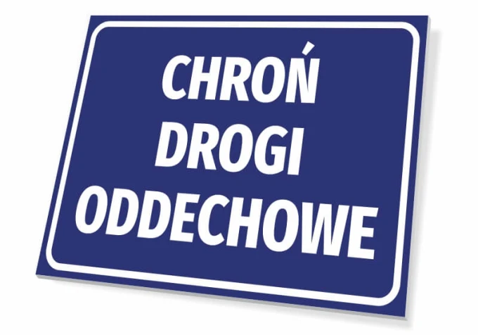 Breath Protection Sign - Graphic Design. Simple rectangle on a blue background with white text.