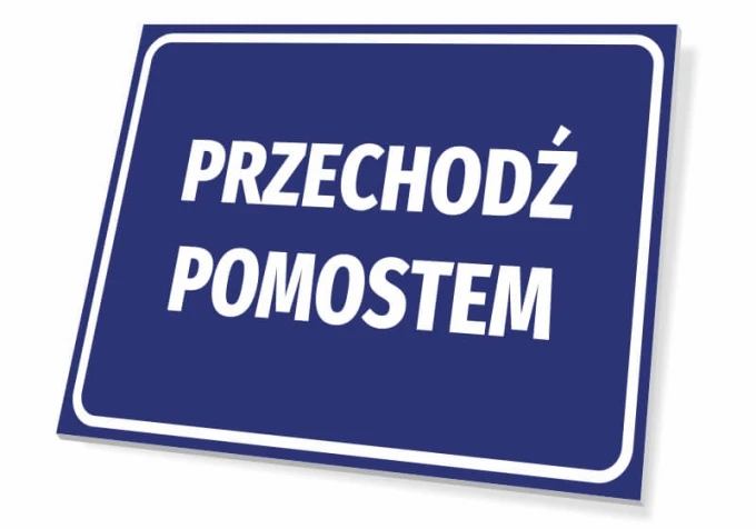 Walkway Sign - Graphic Design. Simple rectangular sign with white text on a blue background.