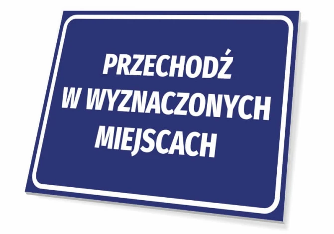 Cross Here Sign - Graphic Design. Blue background with white text, rectangular shape.