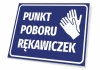 Glove collection point sign - Graphic design. Blue background with white text and two gloves.