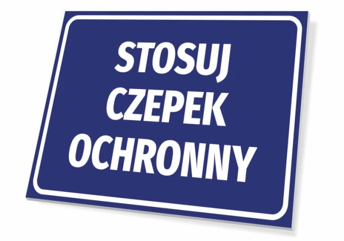 Protective cap required - Graphic design. Blue background with large white text.