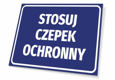 Protective cap required - Graphic design. Blue background with large white text.
