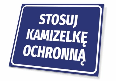 Protective Vest Required Sign - Graphic Design. Blue background with large white text.