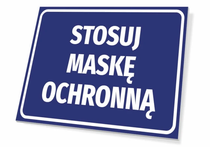 Protective mask required - Graphic design. Blue background with large white text.