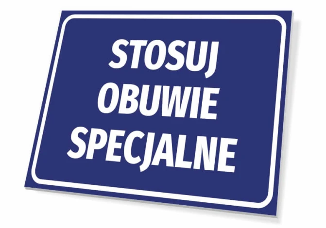 Special footwear required sign - Graphic design. Blue background with large white lettering.
